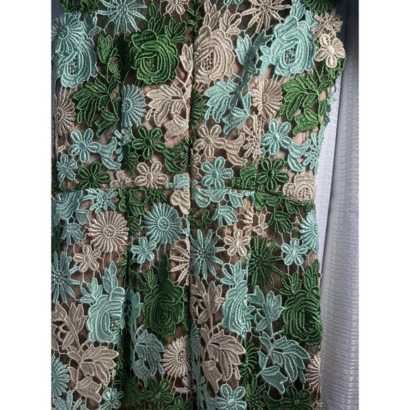 Anthropologie Sz 2 Dress Emerald Green Applique Floral Sleeveless Midi Dress - Picture 9 of 10